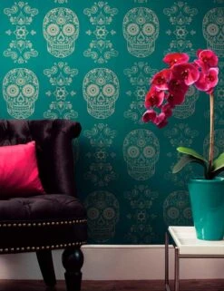 Tapete Dia De Los Muertos Smaragdgrün