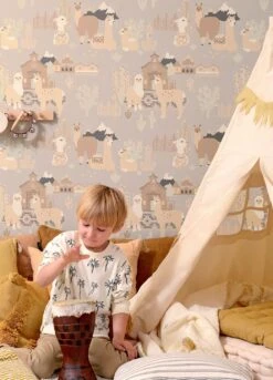 Tapete Lama Village Hellgrau -Tapeten Verkäufe Lama Village D 389361 2880x1440