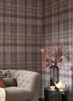 Tapete Shabby Tartan Kupferbraun