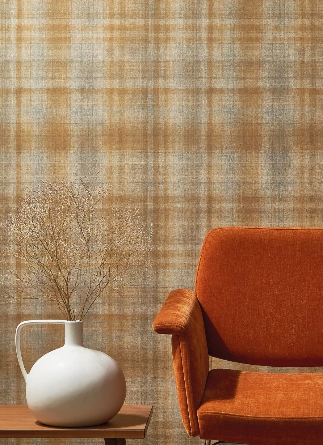 Tapete Shabby Tartan Orangebraun 3 Tapete Shabby Tartan Orangebraun